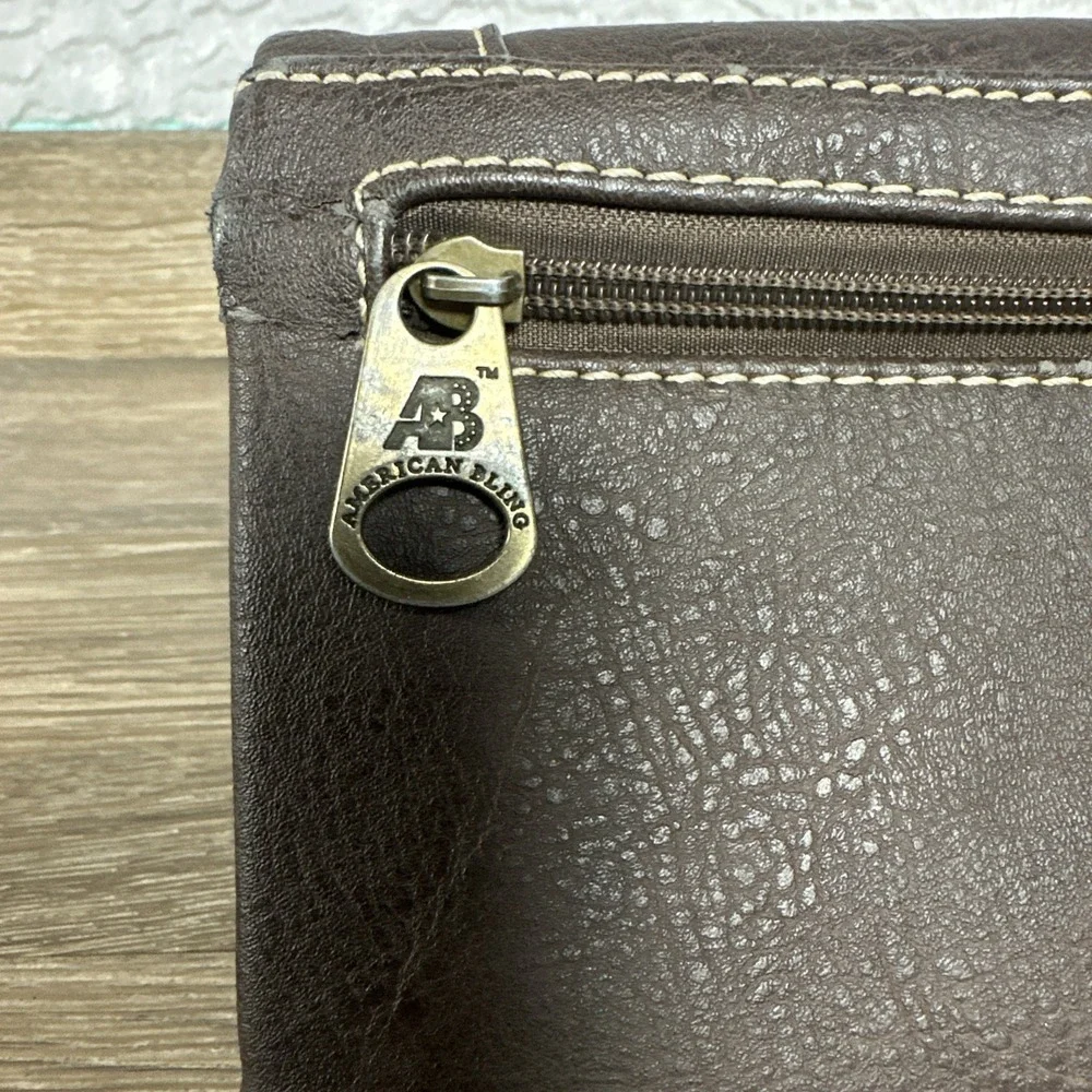 American Bling Clutch Purse Wallet Brown Embroidered Native Design Rhinestone